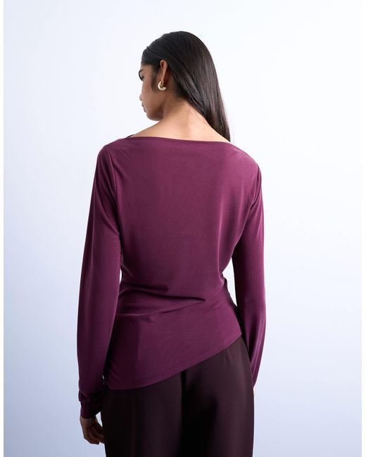 TOPSHOP Purple Cupro Long Sleeve Hitch Side Detail Top