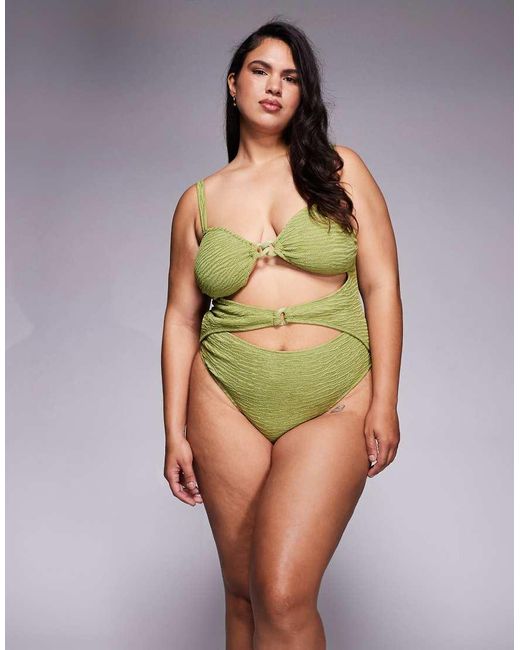 ASOS Green Asos Design Curve Laurie Twist Front Chain Link Bandeau Swimsuit