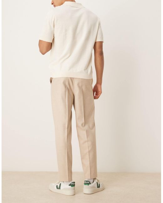 ASOS Natural Smart Relaxed Tapered Pants With Front Pleats for men