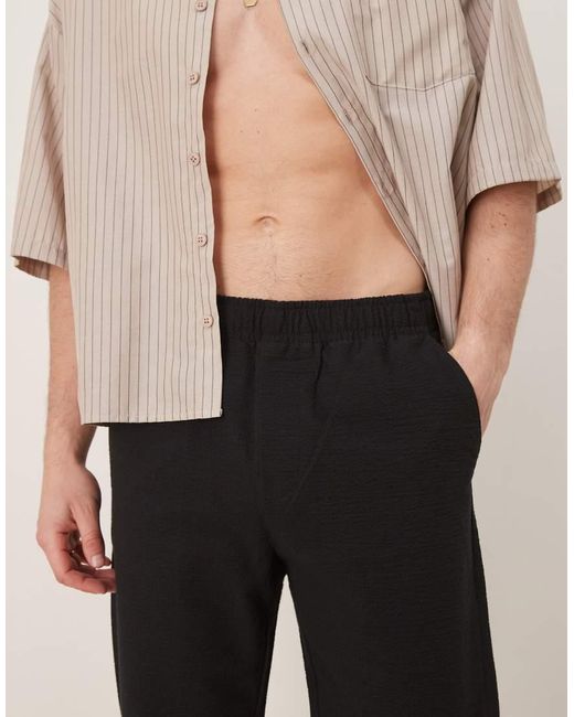 SELECTED Seersucker Broek Met Rechte Pasvorm in het Natural voor heren
