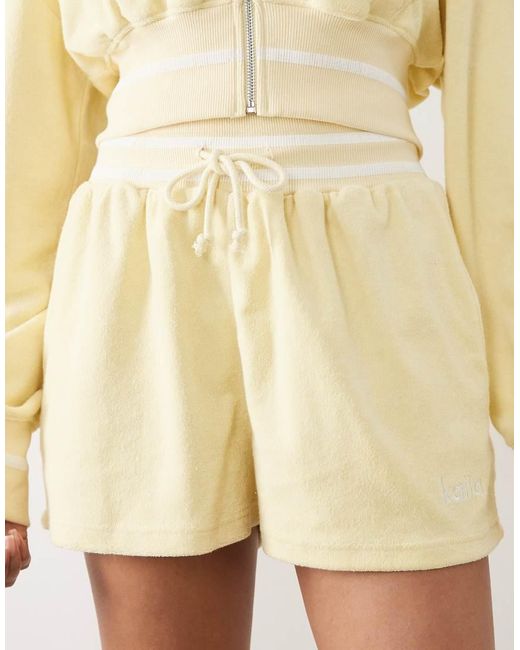 Kaiia Natural Cotton Rich Embroidered Logo Side Stripe Towelling Shorts Co-ord