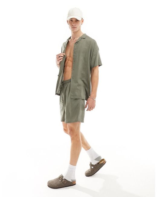 South Beach Green Short Sleeve Linen Blend Beach Shirt for men