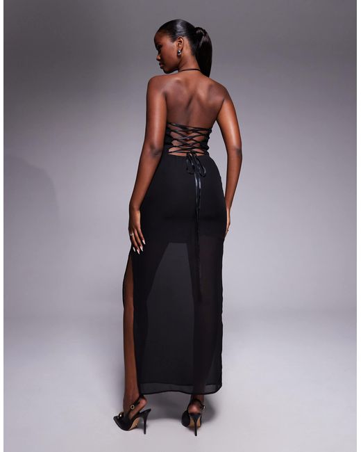 Robe longue dos nu en mousseline à dos ouvert avec laçage et ourlet transparent Fashionkilla en coloris Blue