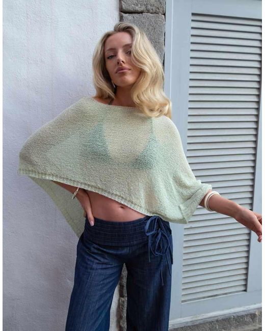 Daisy Street Blue X Emma Jean Boho Open Knit Poncho