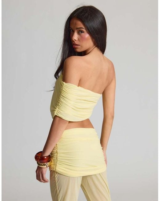 Missy Empire Natural Stretch Chiffon Ruched One Shoulder Top