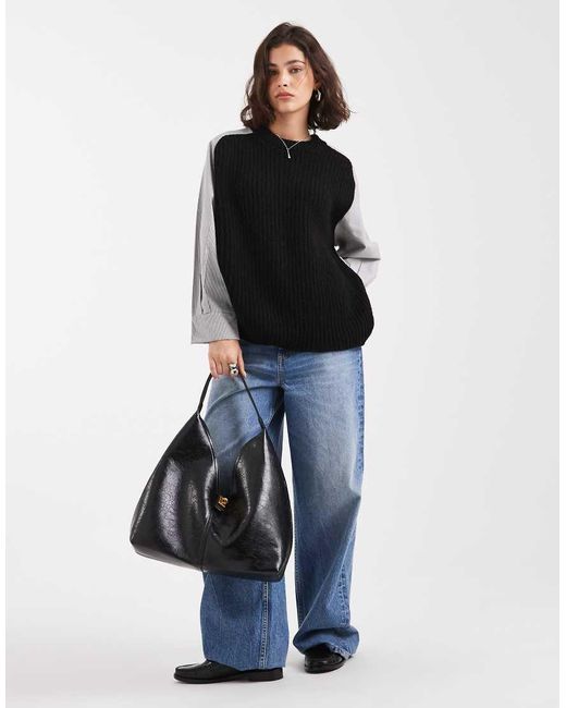 ASOS Black Woven Mix Knitted Jumper