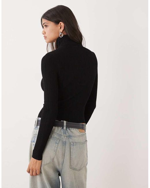 Collusion Black Soft Knitted Ribbed Roll Neck Jumper