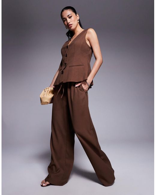 ASOS Natural Linen Look Tailored Tie Waist Pull On Trousers Co-ord