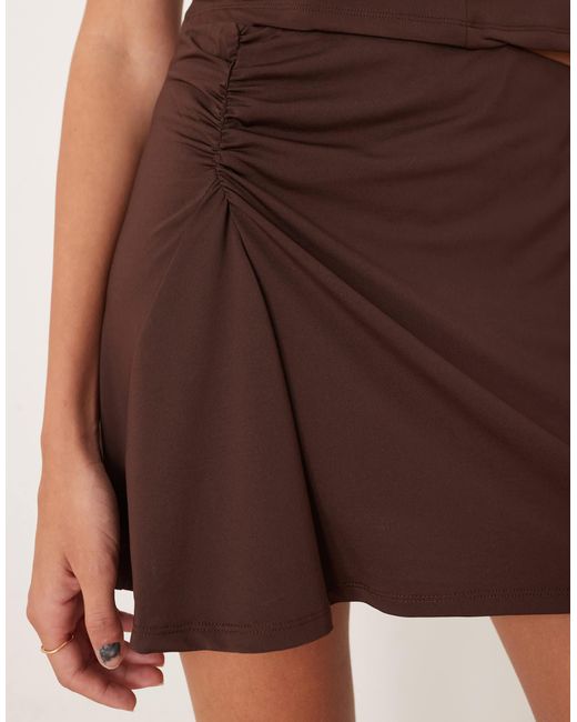 ASOS Brown Slinky Mini Skirt With Ruched Waist Detail
