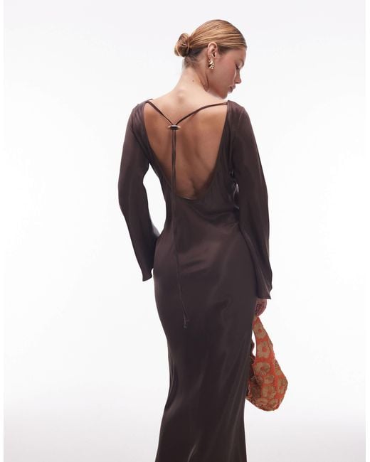 ASOS Blue Satin Angel Sleeve Low Back Maxi Dress
