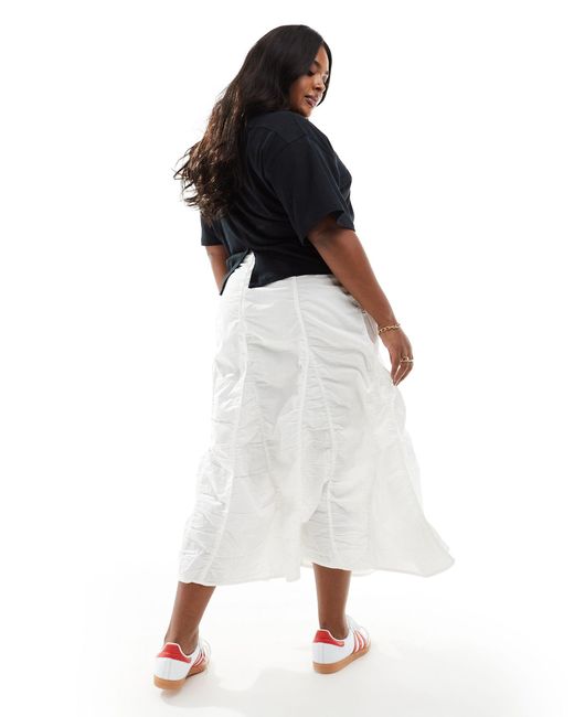 Collusion White Plus Western Ruched Tiered Midi Skirt