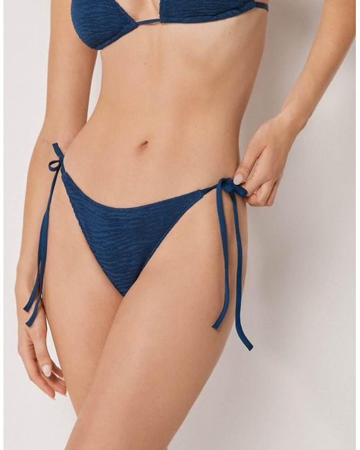 Calzedonia Blue Tie Bikini Bottoms Crinkle Waves
