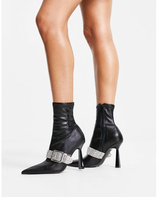 ASOS Black Excuse High-heeled Boots With Embellished Buckle