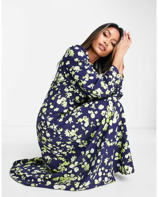 SELECTED Blue Femme Floral Volume Sleeve Maxi Dress