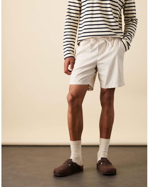 ASOS Natural Slim Mid Length Linen Blend Shorts for men