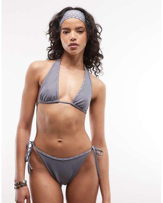 Collusion Blue Stud Trim Triangle Bikini Top