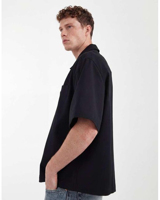 ASOS Black Boxy Oversized Zip Through Shirt for men