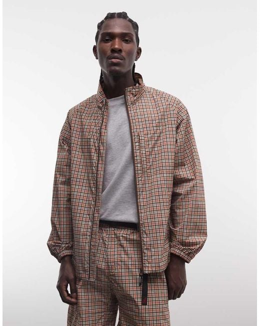 Gramicci Brown Checkered Shell Zip Up Jacket Co-Ord for men