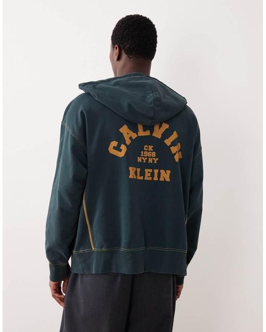 Calvin Klein Blue Vintage Logo Premium Zip Through Hoodie for men