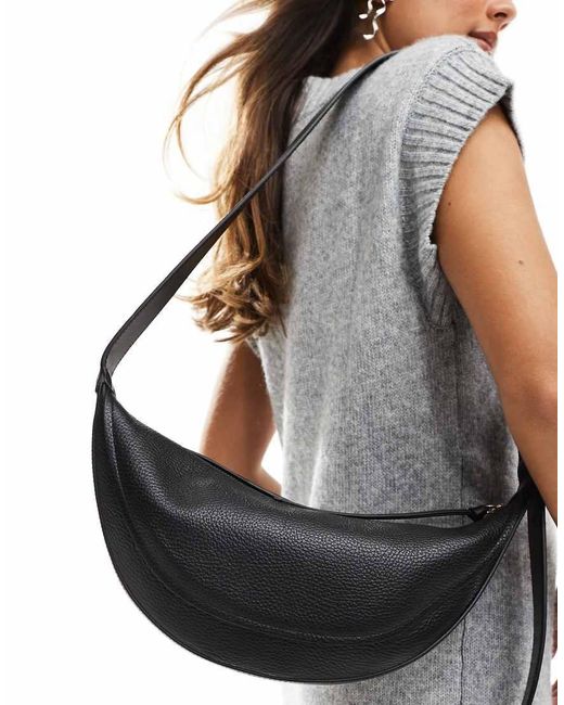 & Other Stories Black Leather Half Moon Cross Body Bag