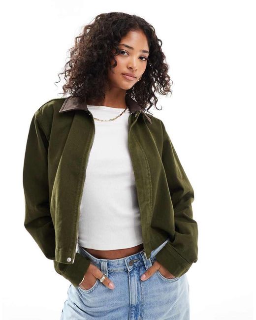 ASOS Green Denim Contrast Collar Jacket