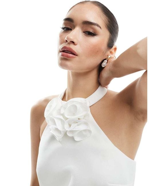 Forever New White Bridal Rosette Halter Neck Mini Dress