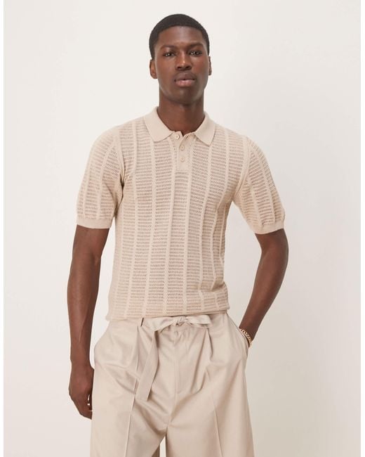 ASOS – strukturiertes polohemd in Natural für Herren