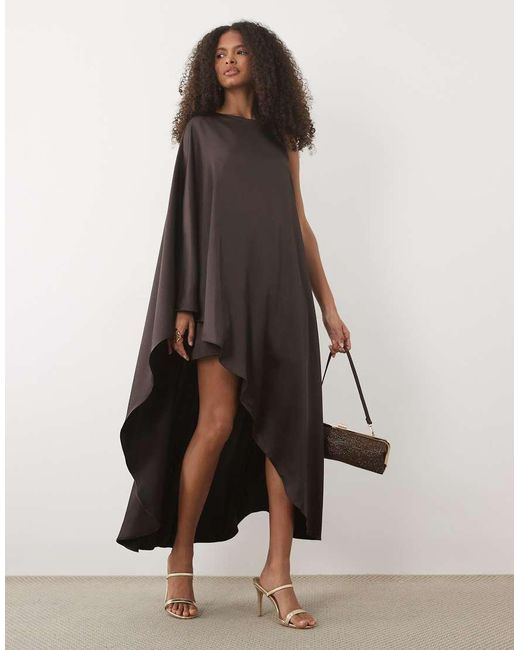 Forever New Natural Satin Asymmetric One Sleeve Mini Dress