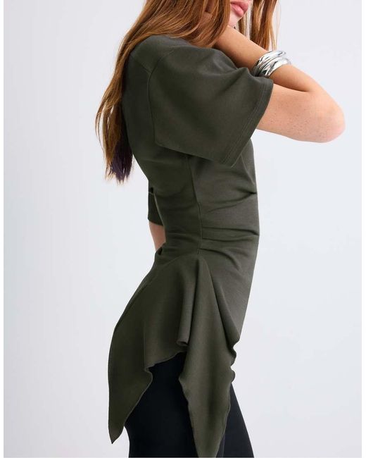 Stradivarius Green Asymmetric Short Sleeve T-shirt