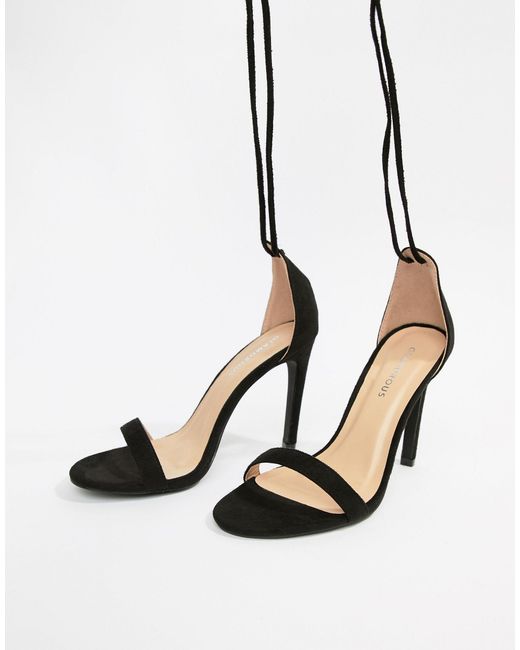 glamorous black ankle tie heeled sandals