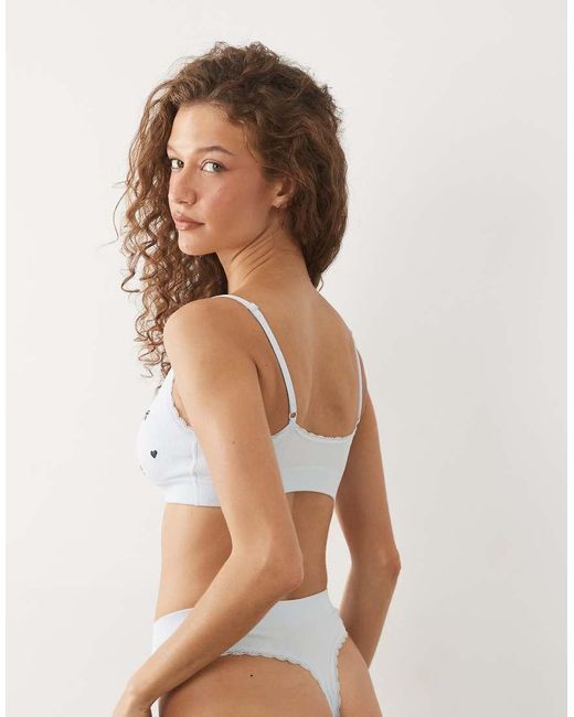 Boux Avenue Blue Lace Edge Embroidered Bow Bralet