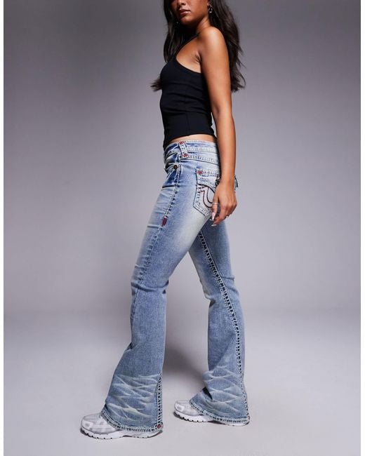 True Religion Blue Joey Super T Low Rise Flare Jeans With Flap Pocket