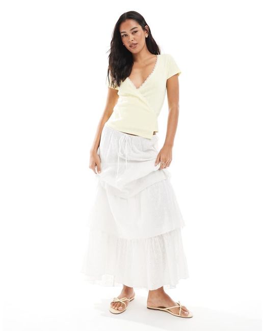 Miss Selfridge Ajourgebreide Overslagtop Met Kanten Randje in het White
