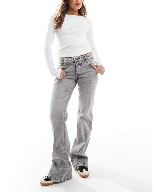 Stradivarius Gray Str Low Waist Flare Jeans
