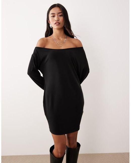 Motel Black Shelisa Slouchy Off Shoulder Mini Dress
