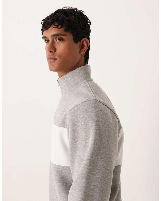 ASOS Gray Quarter Zip Sweatshirt With Colour Blocking for men