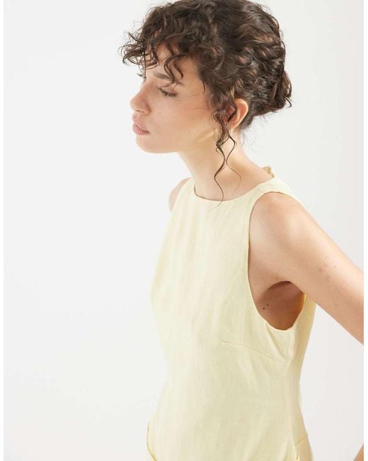 ASOS White Premium 100% Linen Slash Neck Midi Dress With Asymmetric Dropped Waist