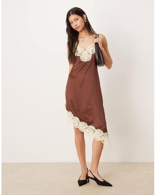 ASOS Natural Lace Bodice Cami Asymmetric Satin Mini Dress