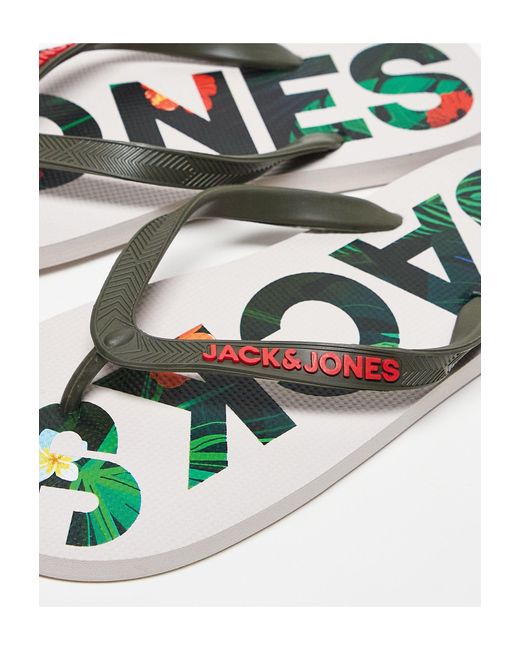 Jack & Jones White Flip Flops With Floral Logo for men