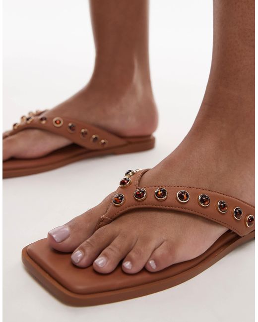 Bronx Brown Cassan-dra Beaded Thong Sandals