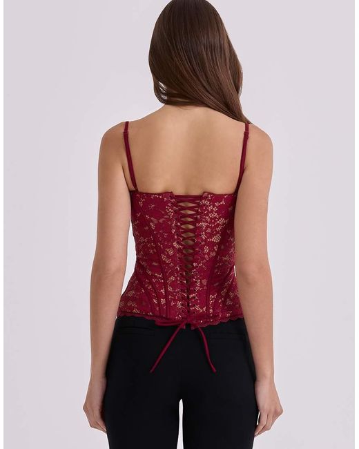 House Of Cb Red Rania Wine Lace Corset Top