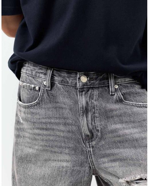 Pull&Bear Gray Straight-Leg Denim Bermuda Shorts for men