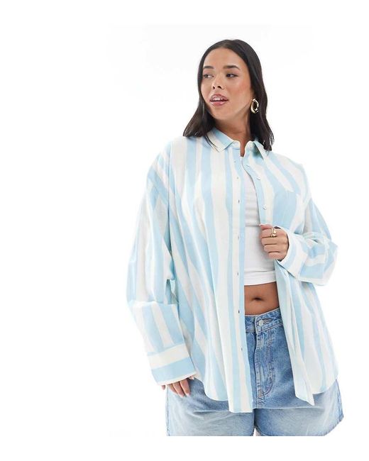 ASOS Blue Asos Design Curve Linen Blend Oversized Shirt