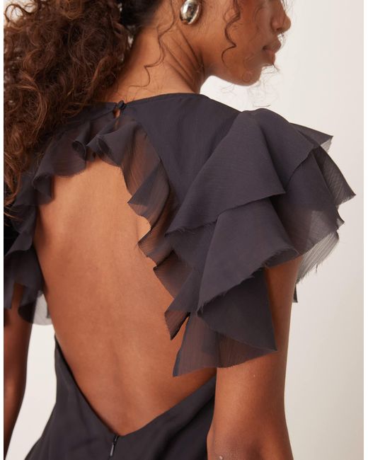 ASOS Natural Cowl Neck Frill Sleeve Ruffle Maxi Dress