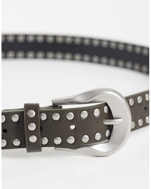 ASOS White Wave Molten Buckle Studded Faux Leather Belt for men