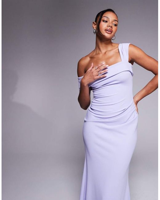 Goddiva Purple Off The Shoulder Pleated Waist Maxi Dress