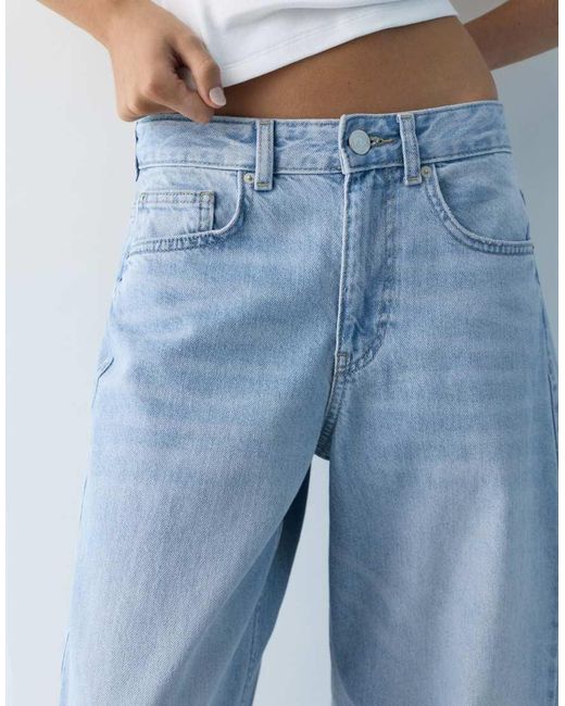 Pull&Bear Blue Low-Rise Barrel Jeans