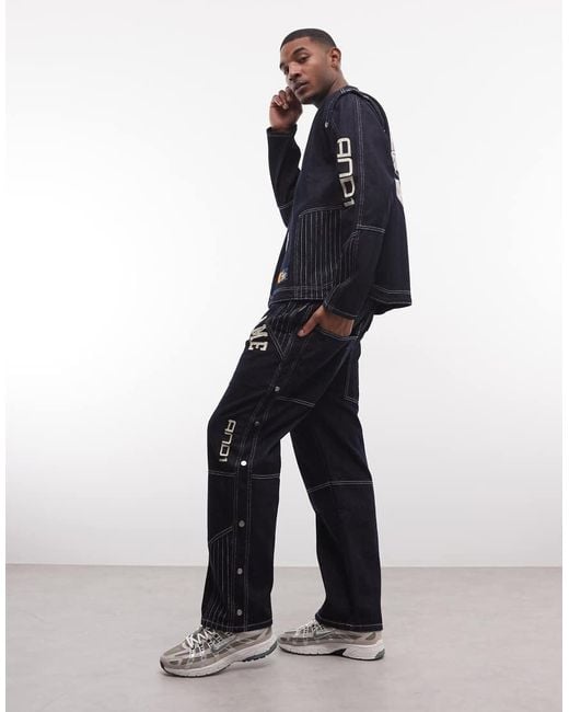 AND1 Blue Respect The Game Contrast Stitch Jeans Co-ord for men