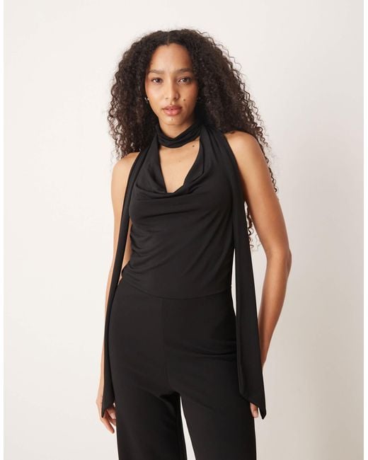 Mango Black Cowl Neck Halter Jumpsuit