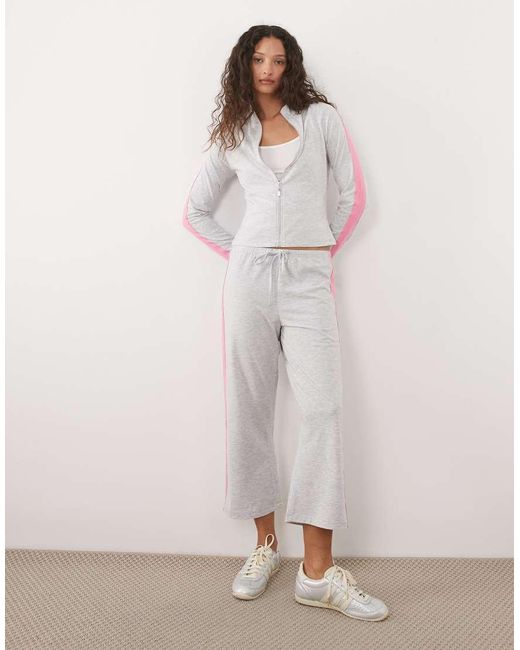 ASOS White Co-ord Fitted Zip Through Fleece With Contrast Pink Strip